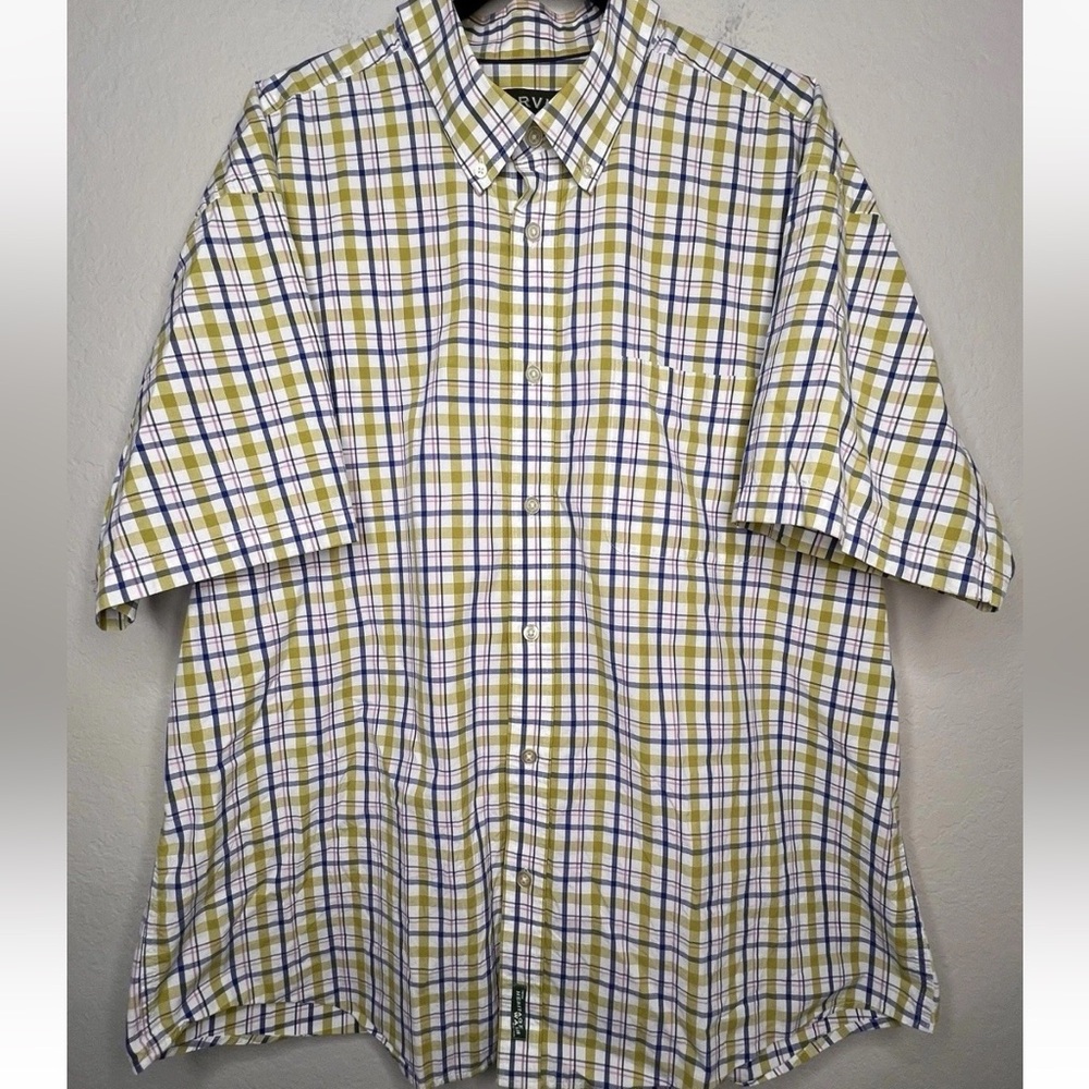 Orvis Button Down Shirt Mens 2XL Green Blue Pink Plaid Cotton Heritage Wash
